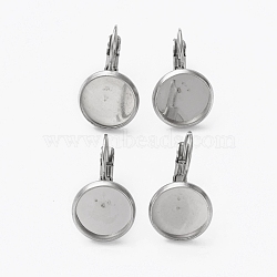 304 Stainless Steel Leverback Earring Findings, with Flat Round Setting for Cabochon, Stainless Steel Color, 19x11.5mm, Pin: 0.7mm, Tray: 10mm(STAS-L253-005D-P)