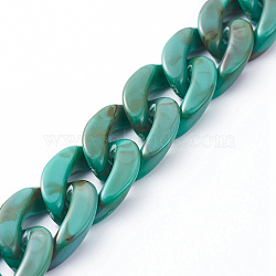Handmade Acrylic Curb Chains, Imitation Gemstone, for Handbag Chain Making, Light Sea Green, Link: 23x16.5x5mm, 39.37 inch(1m)/strand(X-AJEW-JB00679-01)