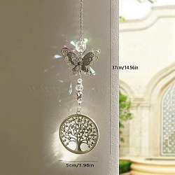 Crystal Suncatcher, with Alloy Findings, for Home, Garden Decoration, Butterfly, 370x50mm(PW-WG49137-01)