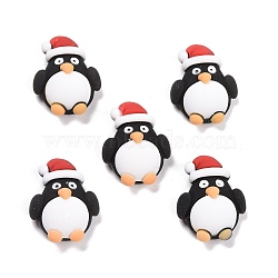 Resin Cabochons, Christmas Theme, Penguin with Christmas Hat, Black, 23.5x18.5x8mm(CRES-D004-06)