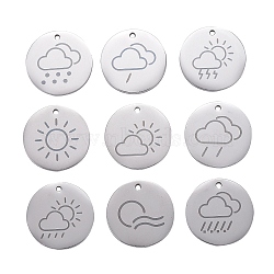 9 Style 304 Stainless Steel Weather Pendants, Laser Cut, Flat Round, Stainless Steel Color, 20mm,  1pc/style, 9pcs/box(STAS-CJ0001-141)