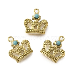 304 Stainless Steel Pave Synthetic Turquoise Charms, Golden, Crown, 14.5x13x5mm, Hole: 1.4mm(STAS-U027-09G-02)