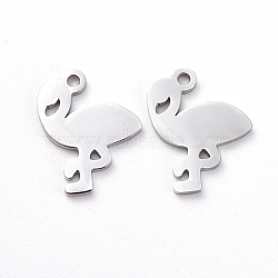 304 Stainless Steel Charms, Manual Polishing, Flamingo, Stainless Steel Color, 12x10x1mm, Hole: 1mm(STAS-G215-02P)