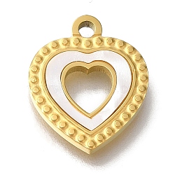 Ion Plating(IP) 304 Stainless Steel Manual Polishing Pendants, with White Acrylic, Golden, Heart, 15x12x2mm, Hole: 1.6mm(STAS-M059-01G-B02)