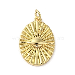 Rack Plating Brass Pendants, 
Long-Lasting Plated, Cadmium Free & Lead Free, Oval with Planet, Real 18K Gold Plated, 23x15x3.5mm, Hole: 3mm(KK-C052-30G)