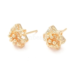 Brass Studs Earrings, Flower, Real 18K Gold Plated & Gunmetal, 9x11mm(KK-K333-39G)