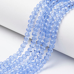 Glass Beads Strands, Faceted, Rondelle, Light Sky Blue, 4x3mm, Hole: 0.4mm, about 123~127pcs/strand, 16.5~16.9 inch(42~43cm)(X-EGLA-A034-T4mm-D14)