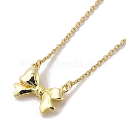 304 Stainless Steel Pendant Necklaces, Brass Pendant Necklaces, Bowknot, 18.58 inch(47.2cm) Pendant: 15x19mm.(NJEW-U002-04G)