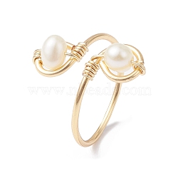 Copper Wire Wrapped Natural Cultured Freshwater Pearl Toe Open Ring, Cuff Toe Ring for Women, Golden, 1~15mm, Inner Diameter: 16.8mm(X-RJEW-JR00620)