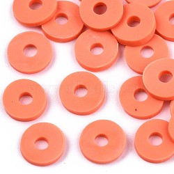 Handmade Polymer Clay Beads, for DIY Jewelry Crafts Supplies, Disc/Flat Round, Heishi Beads, Tomato, 6x1mm, Hole: 2mm, about 23500pcs/1000g(CLAY-Q251-6.0mm-55)