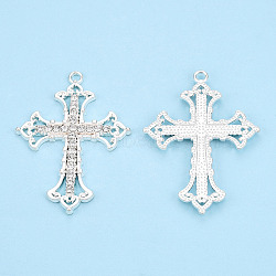 Alloy Big Pendants, with Crystal Rhinestone, Cross Charm, Cadmium Free & Nickel Free & Lead Free, Silver, 54.5x40x3.5mm, Hole: 2.5mm(ALRI-T010-06S)