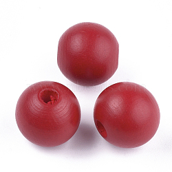 Painted Natural Wood European Beads, Large Hole Beads, Round, Red, 16x15mm, Hole: 4mm(WOOD-S049-06F)