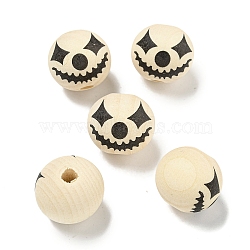 Printed Wood European Beads, Halloween Theme Beads, Round, PapayaWhip, 19~20mm, Hole: 4mm(WOOD-G022-08B-17)