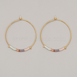 Glass Seed Beaded Hoop Earrings, Boho Beach Earrings, Lavender Blush, 30x30mm(XS8443-3)
