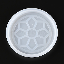 Cup Mat Silicone Molds, Resin Casting Molds, For UV Resin, Epoxy Resin Jewelry Making, Flat Round with Flower Pattern, White, 90x10mm(DIY-P019-07)