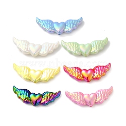 UV Plating Opaque Acrylic Beads, Luminous Glow in the Dark, Iridescent, Heart with Wing, Mixed Color, 17x44x8mm, Hole: 2.5mm(MACR-K351-10)