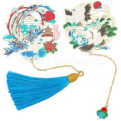 Gorgecraft 2Pcs 2 Style Brass Bookmarks, with Tassels Finding, Mixed Color, 1pc/style(AJEW-GF0002-91)