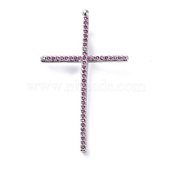 Brass Micro Pave Cubic Zirconia Pendants, Cross, Hot Pink, Platinum, 37x22.5x2mm, Hole: 1.5x4mm(ZIRC-G157-16P-01)