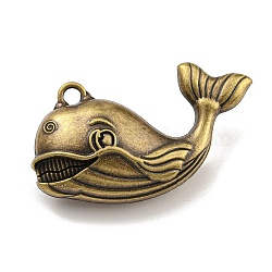 Alloy Pendants, Whale Charm, Cadmium Free & Lead Free, Antique Bronze, 26x45x13.5mm, Hole: 3mm(FIND-C052-16AB)