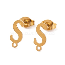 Ion Plating(IP) 304 Stainless Steel Stud Earrings, for Women, Letter S, 11.5x5mm, Hole: 1mm, Pin: 0.7mm(FIND-Q103-01S-G)