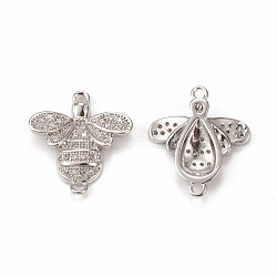 Brass Micro Pave Cubic Zirconia Connector Charms, Bees, Platinum, 19.5x17x3.5mm, Hole: 1.5mm(KK-E068-VB363)
