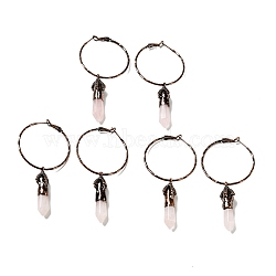 Natural Rose Quartz Dangle Earrings, with Brass Findings, Cadmium Free & Lead Free, Bullet, 80mm, Pin: 0.6mm(G-D468-44R)