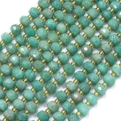 Natural Amazonite Beads Strands, with Seed Beads, Faceted, Lantern, 8~8.5x6.5~7mm, Hole: 0.6mm, about 44pcs/strand, 15.16 inch(38.5cm)(G-K389-E02-01)