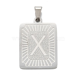 304 Stainless Steel Pendants, Rectangle with Alphabet, Letter.X, 30x20x1.5mm, Hole: 3x6mm(STAS-K216-48X-P)