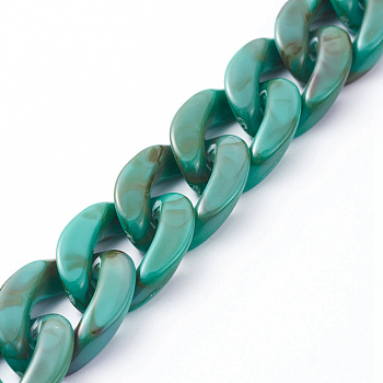 Handmade Acrylic Curb Chains, Imitation Gemstone, for Handbag Chain Making, Light Sea Green, Link: 23x16.5x5mm, 39.37 inch(1m)/strand