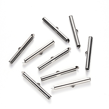 Tarnish Resistant 304 Stainless Steel Slide On End Clasp Tubes, Slider End Caps, Stainless Steel Color, 6x40x4mm, Hole: 3x1.5mm, Inner Diameter: 3mm