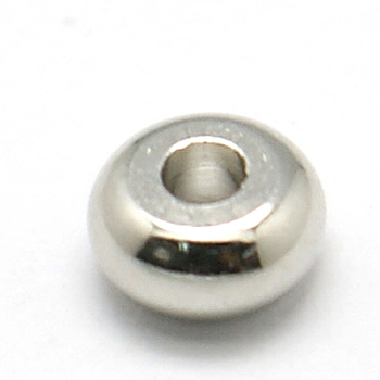 Brass Spacer Beads, Rondelle, Platinum, 4x1.8mm, Hole: 1mm