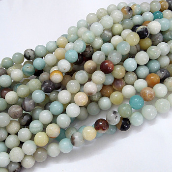 Natural Flower Amazonite Beads Strands, Round, 6mm, Hole: 1mm, about 61pcs/strand, 15.5 inch(39.5cm)