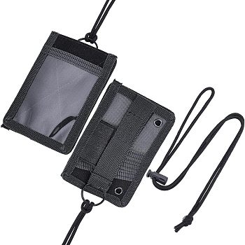 Oxford Cloth Tactical ID Card Holder, Name Key Card Tag Holder, with Nylon, Iron and Plastic Accessories, Black, 130x92x11mm