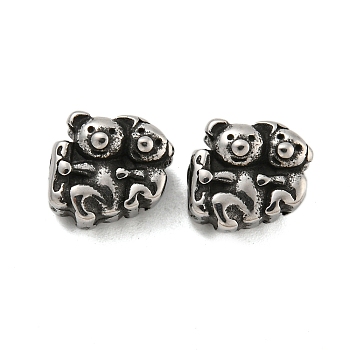 Animal 304 Stainless Steel Beads, Antique Silver, Koala, 10.5x11.5x7mm, Hole: 1.8mm