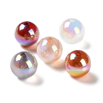 UV Plating Crackle Acrylic Beads, AB Color, Round, Mixed Color, 16x15.5mm, Hole: 3mm