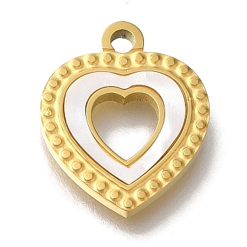 Ion Plating(IP) 304 Stainless Steel Manual Polishing Pendants, with White Acrylic, Golden, Heart, 15x12x2mm, Hole: 1.6mm