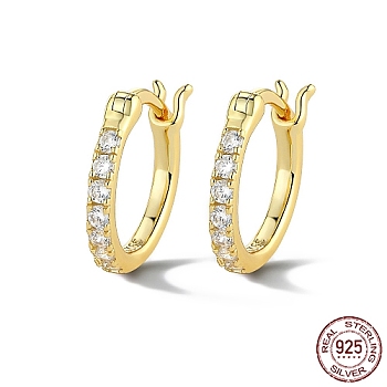 925 Sterling Silver Hoop Earring for Women, Real 18K Gold Plated, Clear, 12mm
