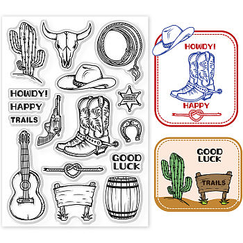 PVC Plastic Stamps, for DIY Scrapbooking, Photo Album Decorative, Cards Making, Stamp Sheets, Western Cowboy Theme, 16x11x0.3cm