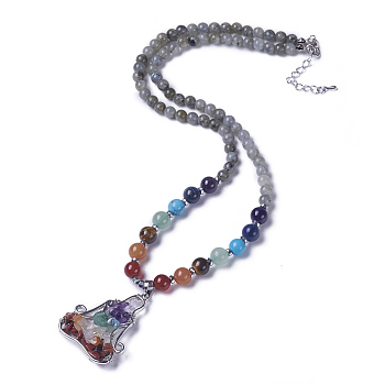 Natural & Synthetic Gemstone and Labradorite Pendant Necklaces, 22.2 inch(56.5cm)