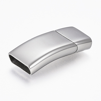 304 Stainless Steel Magnetic Clasps with Glue-in Ends, Rectangle, Stainless Steel Color, 32x14x6mm, Hole: 4x13mm