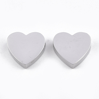 304 Stainless Steel Beads, Heart, Stainless Steel Color, 11x12x3mm, Hole: 1.8mm