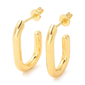 Brass Oval Stud Earrings, Half Hoop Earrings, Lead Free & Cadmium Free, Real 18K Gold Plated, 23x3mm