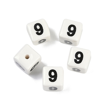 Porcelain Beads, Square with Number, Number, 9x9x9mm, Hole: 1.8mm