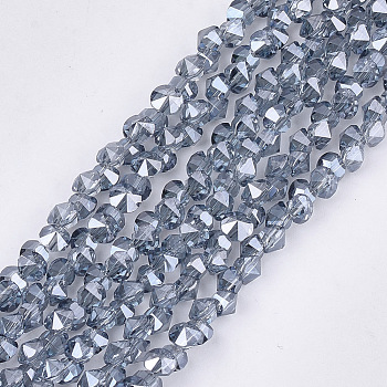 Electroplate Glass Beads Strands, Faceted, Diamond, Light Steel Blue, 4~4.5x4x3~3.5mm, Hole: 0.8mm, about 100pcs/strand, 11.8 inch