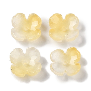 Baking Paint Glass Bead Caps, 4-Petal Flower, Light Khaki, 12x12x4.5mm, Hole: 1.4mm