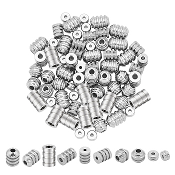 90Pcs 5 Style 304 Stainless Steel Beads, Groove, Stainless Steel Color, 18pcs/style