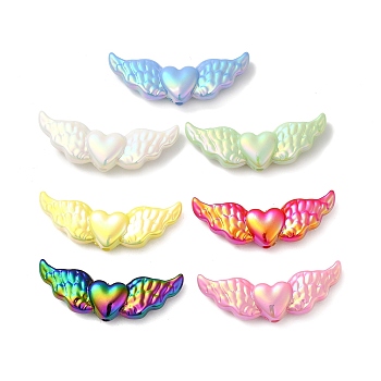 UV Plating Opaque Acrylic Beads, Luminous Glow in the Dark, Iridescent, Heart with Wing, Mixed Color, 17x44x8mm, Hole: 2.5mm