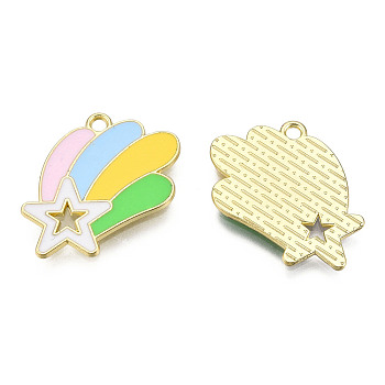 Alloy Enamel Pendants, Cadmium Free & Lead Free, Star with Rainbow, Golden, Colorful, 20.5x22.5x1.3mm, Hole: 1.6mm