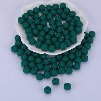 Round Silicone Focal Beads, Chewing Beads For Teethers, DIY Nursing Necklaces Making, Dark Green, 15mm, Hole: 2mm