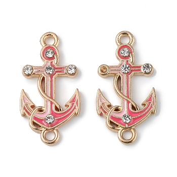 Alloy Enamel Connector Charms, Anchor Links with Crystal Rhinestone, Light Gold, Cadmium Free & Nickel Free & Lead Free, Pale Violet Red, 23x12x2mm, Hole: 1.6mm